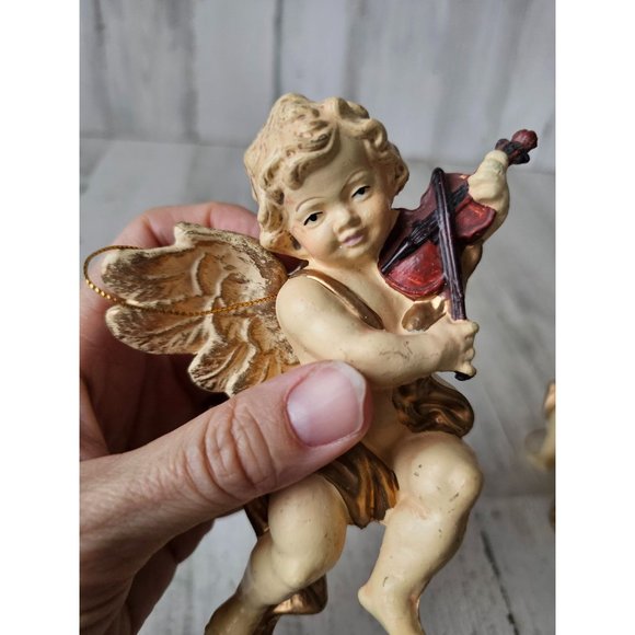 Vintage hanging cherub angel baby musical banjo Xmas Nativity statue religious d - Picture 8 of 14